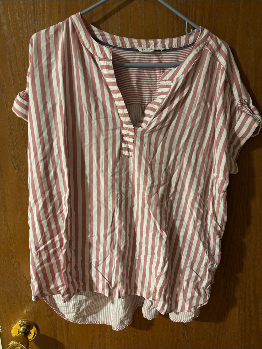 Jane and Delancey Pink and White Striped Short Sleeve Shirt